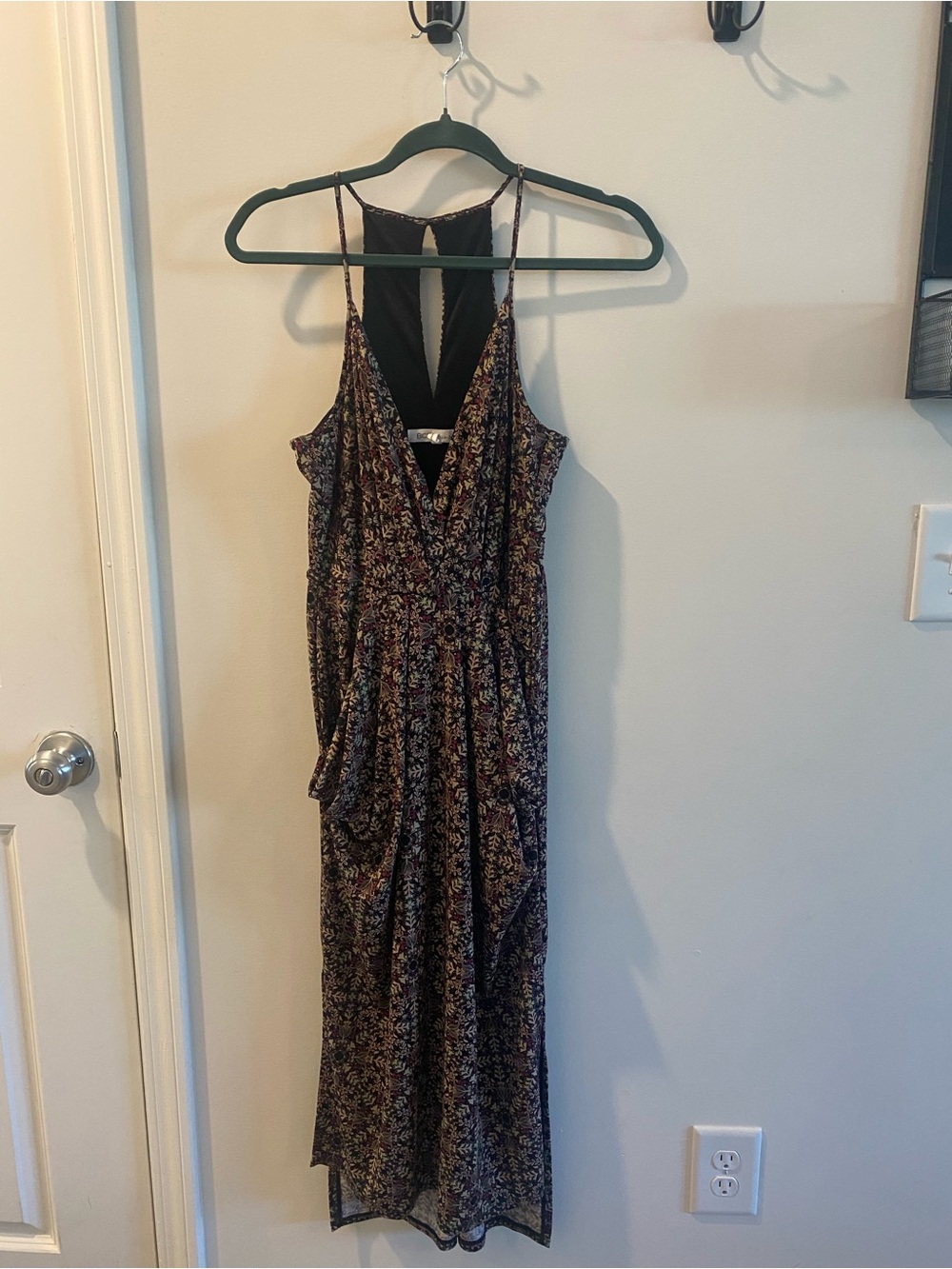 BCBGeneration Black Floral Spaghetti-Strap Maxi Dress